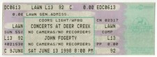 Billet de concert JOHN FOGERTY 1998 13/06/98 Noblesville Indiana WHISKEYTOWN