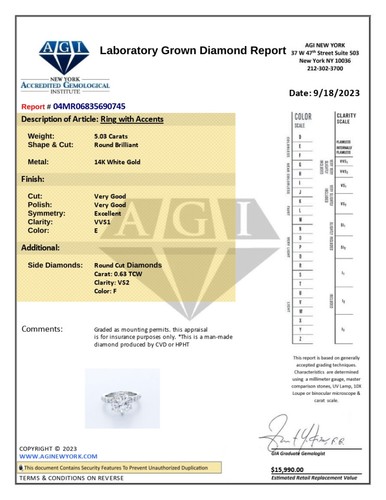 5.7 CT LAB-CREATED DIAMOND E/VVS1 ROUND 14K WHITE GOLD STRAIGHT BAND ACCENT RING - Picture 4 of 4