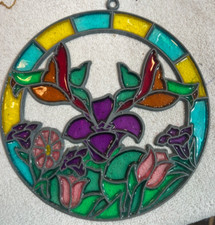 Hummingbird Floral Stained-glass Suncatcher 7" Plastic