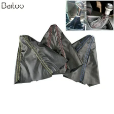 Universal Shift Knob Shifter Boot Cover Red with Black Stitches Carbon Fiber