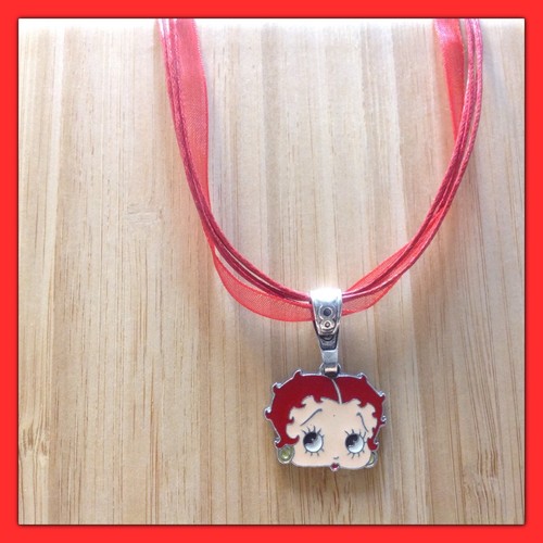 NEW HANDMADE BETTY BOOP ORGANZA RIBBON NECKLACE RED COLOR - Picture 2 of 6