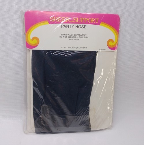 NOS Vtg Sheer Support Pantyhose Med/Tall 5'4"-5'8" 130-160 lbs Navy Irregular - Picture 2 of 6
