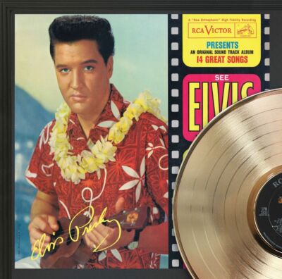 Elvis Presley Blue Hawaii Framed LP Record Reproduction Signature
