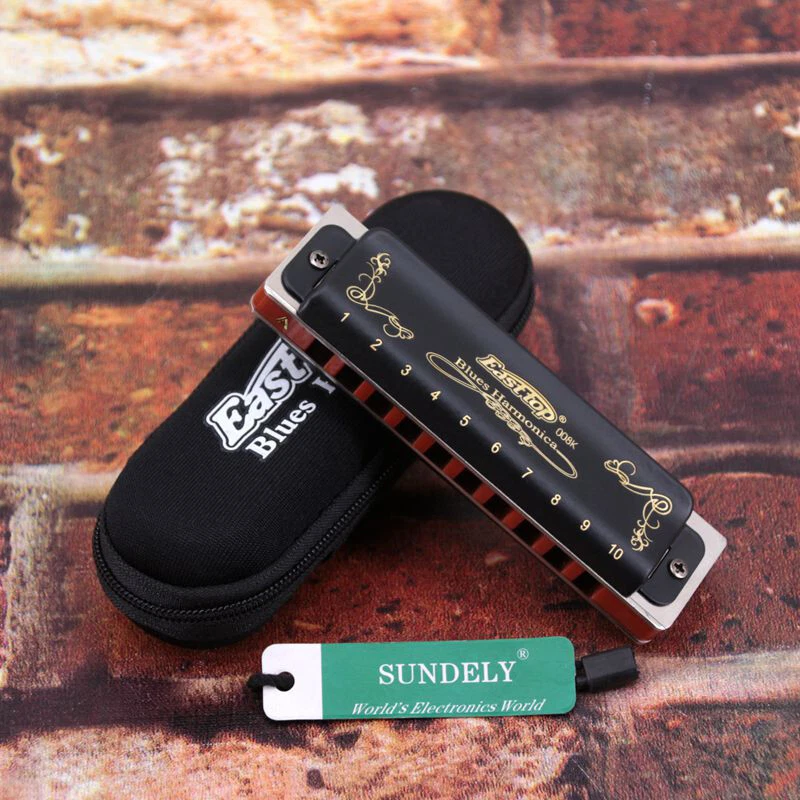 SUNDELY Black Easttop T008K Diatonic10Hole Portable Pro Blues Harmonica A-B-C-D-E-F-G UK