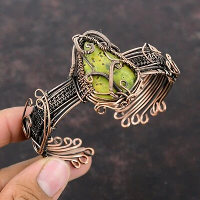 Stichtite Gemstone Jewelry Copper Gift For Bestie Wire Wrapped Adjustable Cuff - Image 1 of 4