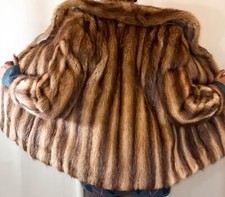 Real Fur Brown Muskrat Bisam Vintage Oversized Lux Coat Jacket Fr198
