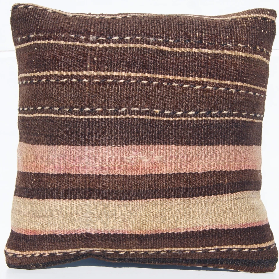 FUNDAS DE ALMOHADA KILIM TEJIDAS A MANO 16"X16" CUADRADAS LANA TURCA Foto 2 de 4