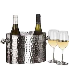 Hammered Ice Bucket 2-Bottle Wine Chiller in Stainless Steel