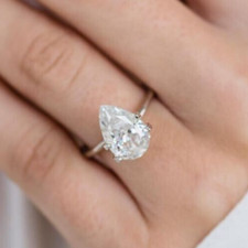 Fancy 2.60Ct Pear Cut Simulated CZ Solitaire Engagement 925 Sterling Silver Ring