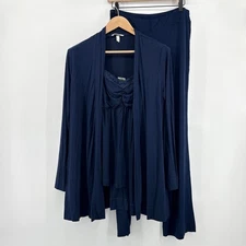 Soma Navy Blue 3 Piece Pajama Set Cardigan Camisole Pants Loungewear Medium