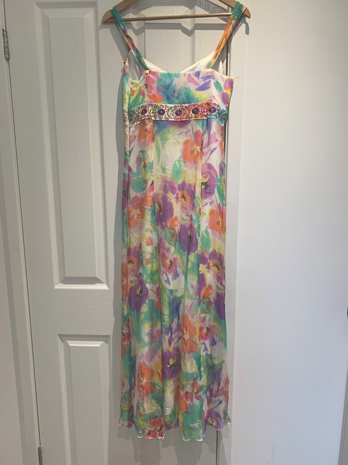 Monsoon ladies Maxi dress Beautiful silk fully lined multicoloured Size 8 image 6