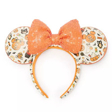 Disney Parks 2026 Halloween Mickey Minnie Pumpkin Ears Sequin Bow Headband - NEW