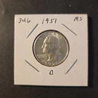 1951-D Washington Silver Quarter In Brilliant Uncirculated Condition