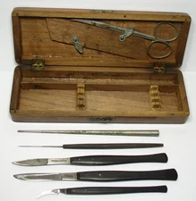 ANTIQUE CODMAN & SHURTLEFF/LENTZ & SONS, EBONY SURGICAL KNIVES & WOOD BOX