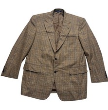 Brooks Brothers E.Thomas Cashmere Wool Brown Plaid Sport Coat Blazer Madison Fit