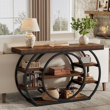 Tribesigns Console Table Black Brown 4-Tier Storage Shelves HOGA-SL0077 Boxed