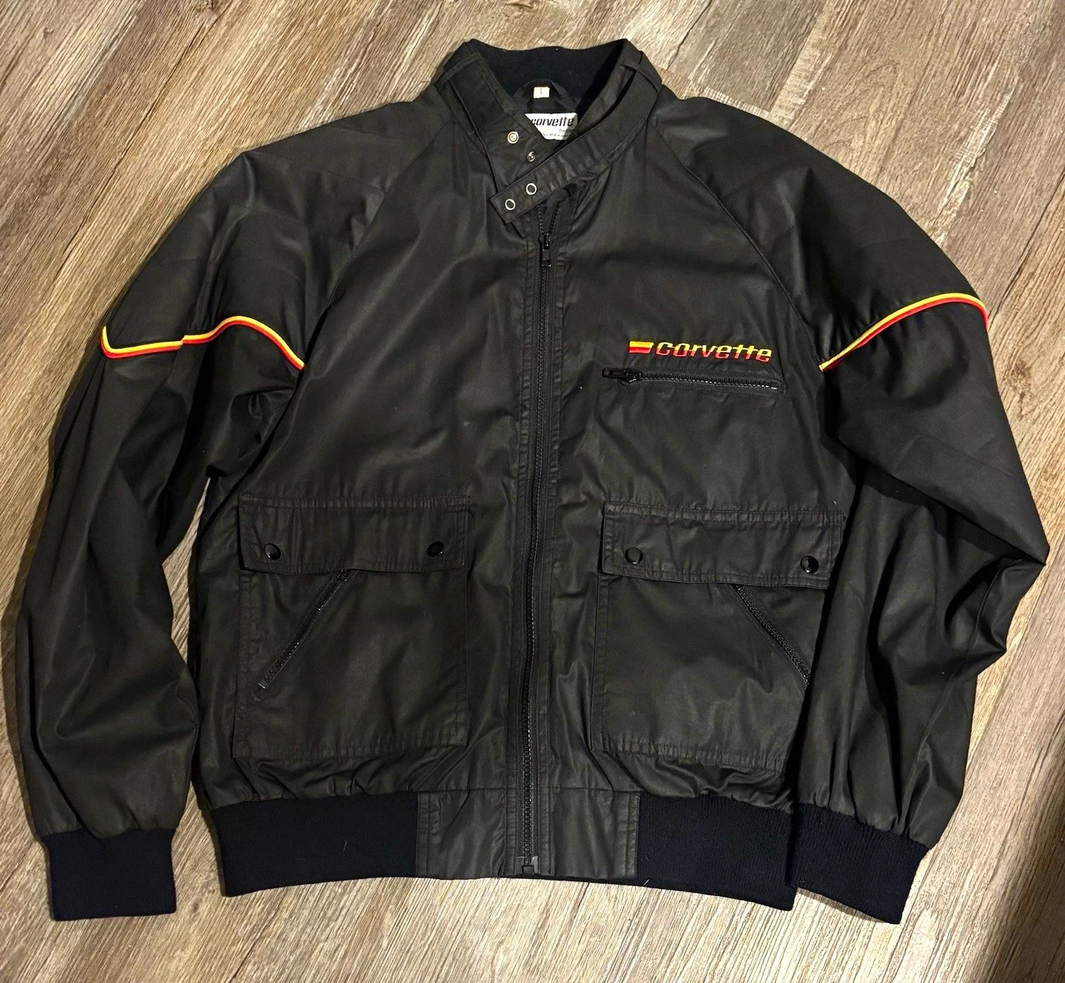 Corvette Design Men’s Black Bomber Jacket Full Zip Embroidered Logo Pockets L - product detail image 1