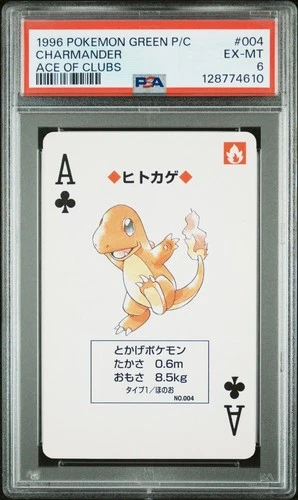 Pokemon Green Charmander Ace of Clubs Playing Poker Card 1996 PSA 6 EX-MT