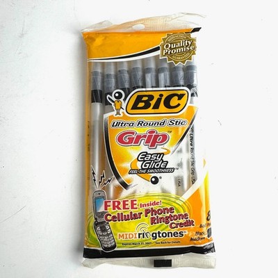 VTG BIC Ultra Round Stic Grip Easy Glide Smooth Medium Black 8 Ball Point Pens