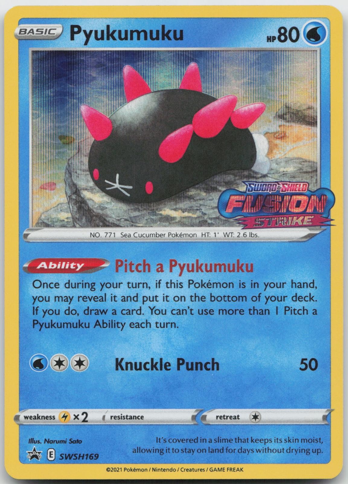 Pyukumuku (Prerelease) SWSH169 Holo Promo Sword & Shield Promo Pokemon Near Mint