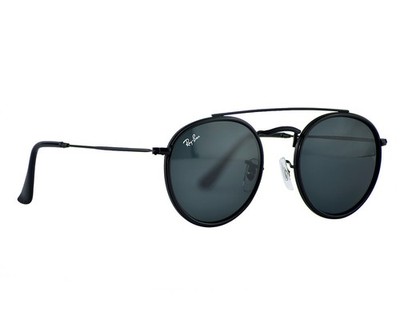 Ray-Ban RB3647N Round Double Bridge Black Frame Blue Grey Lens
