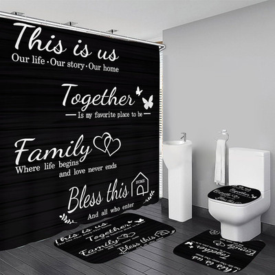 AZHM Family Shower Curtain Set Black Home Bathroom Set with Shower Curtain and R