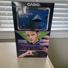 Casio RD-100 FM Stereo Card Radio Blue Black Stereo Earphones Battery Charger