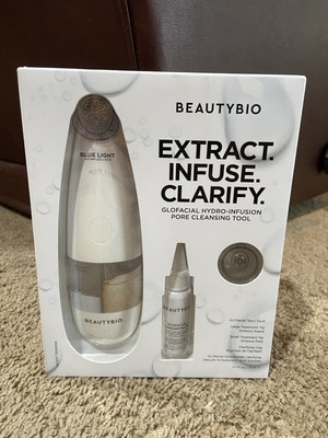 BeautyBio GLOfacial Hydro-Infusion Deep Pore Cleanse Tool Solution Blue LED NIB
