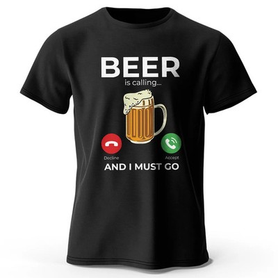 Funny BEER Is Calling Graphic T-Shirt Men Beer Mug Cotton Tee