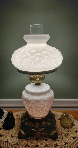Vintage Fenton Lamp  Milk Glass Hurricane Parlor Gone With The Wind