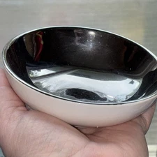 Elegant Jewelry Trinket Dish Porcelain White & Silver Chrome Mirror Inside 4”