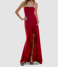 City Studio Juniors' Women's Red Rhinestone Straight Neck Gown Dress Size 5/6