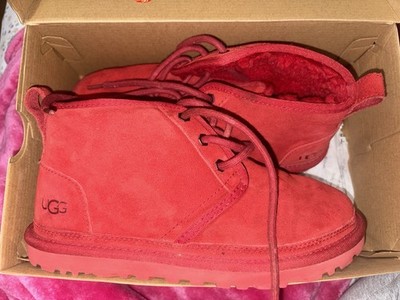 UGG PLUSH Women's NEUMEL Red  BOOTS Size 7, Lace Up Worn Once COMES WITH BOX
