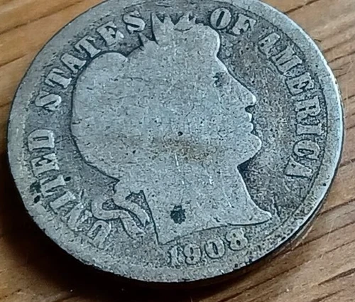 1908-S Barber Silver Dime,