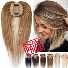 100 Real Human Hair Topper Lace Mono Silk Base Hairpiece Clip In Top Toupee Wig