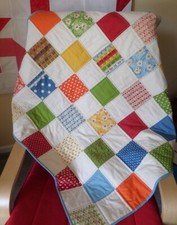 Vintage-Inspired Primary Colors, Handmade Baby Quilt, 41 x 41 inches
