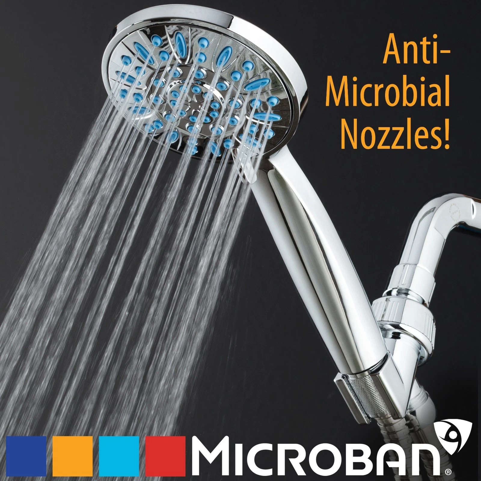 AquaDance® Antimicrobial Anti-Clog 4" Blue 6-Setting High Pressure Hand Shower