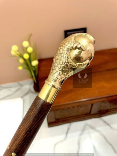 Victorian Solid Brass Eagle's Claw Handle Wooden … - image 1