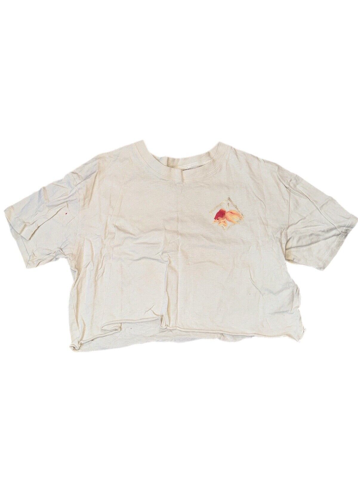 Women’s EMPYRE XS Cropped Eggshell Top With Gold Fish Print 