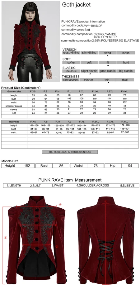 Punk Rave Mujer Gótico Lolita Puff Mangas Largas Rojo Abrigo Corto Fiesta Chaqueta Foto 4 de 4