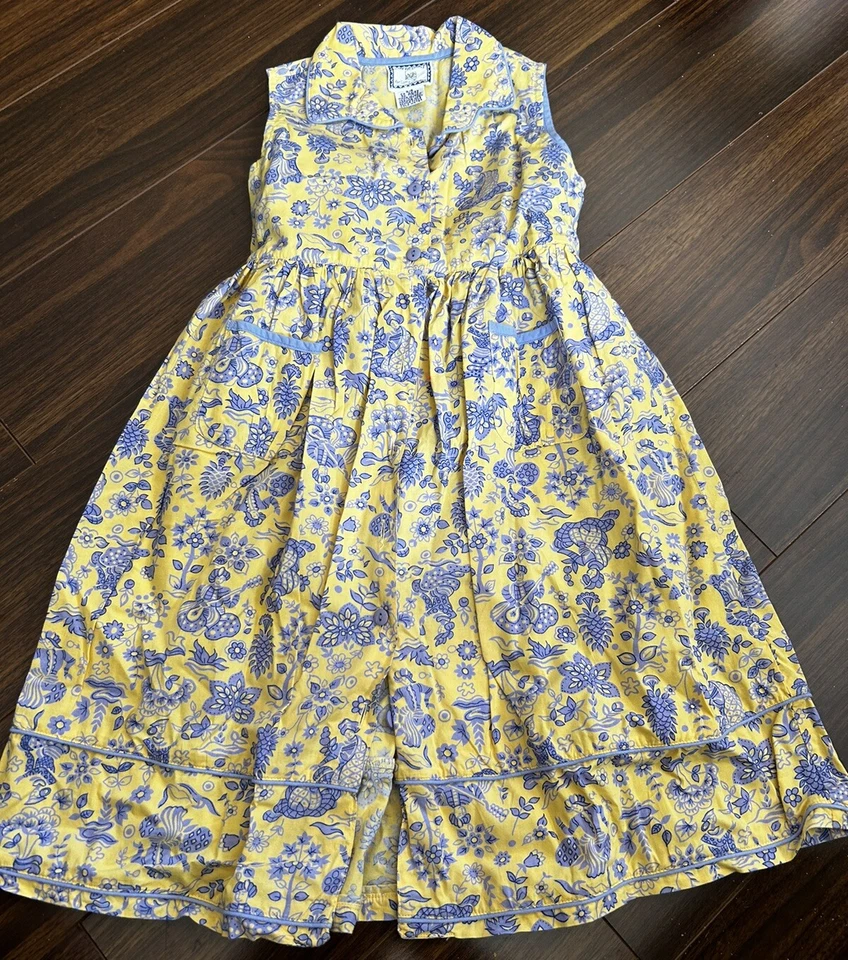 April Cornell Girls Sleeveless Dress Size 3/4 Yellow Lavender Floral EUC SUPERB! - Image 3 of 4
