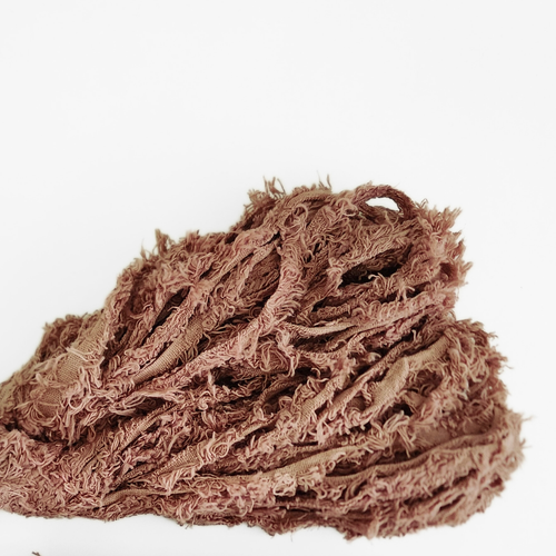 coffee cotton frizz ribbon, shaggy edge fibre, macrame weaving textile brown - Picture 5 of 8
