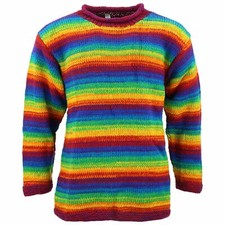 RAINBOW WOOL KNIT HIPPIE JUMPER STRIPED WARM FESTIVAL XMAS MARKET SWEATER