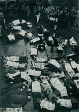 1980's Political postcard Lie Down Strike 1938 unposted