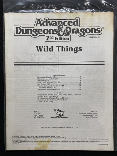 Advanced Dungeons & Dragons 2nd Edition Wild Things - Picture 1 of 2