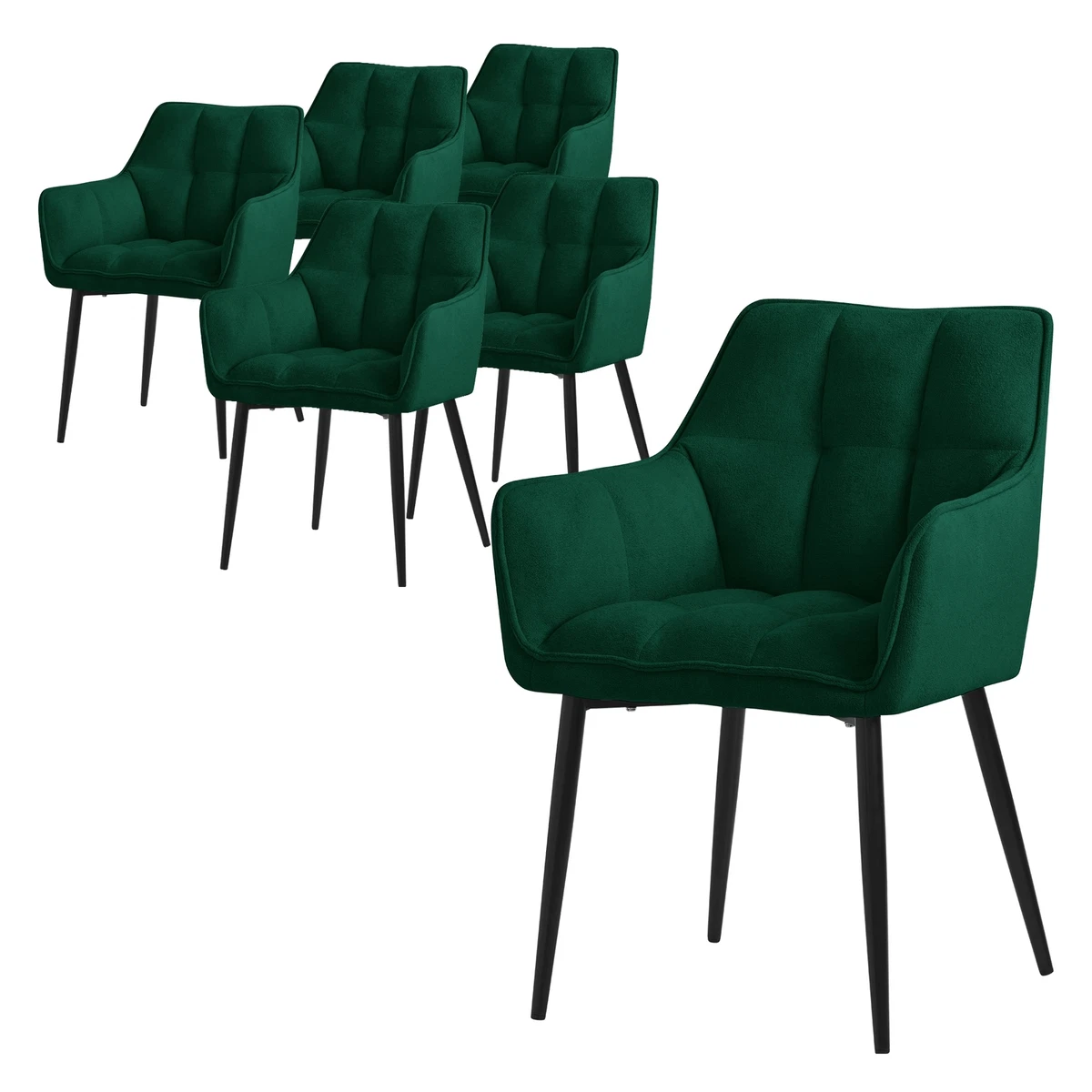 6x Sillas de comedor verde de tejido de rizo asiento ergonómico con patas metal