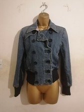 Gap Blue Indigo Ribbed Sexy Denim Jeans Bomber Biker Jacket S Size 8 10 12