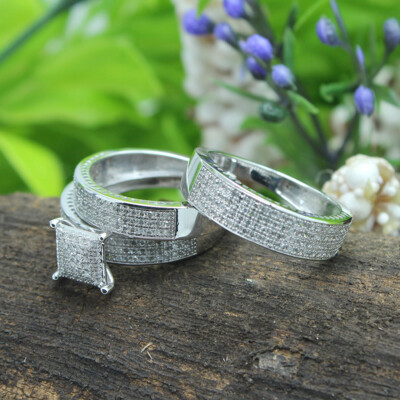 1ct Round Cut Created Moissanite Unitex Trio Set Cluster Ring Set