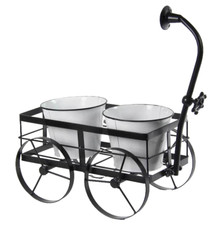 CARRETTO PORTA PIANTA METALLO CARRIOLA 2 VASI FIORI BIANCO NERO 40*23*44