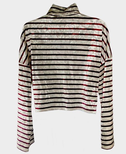 IVOIRE Cropped Top weinrot gestreift Crushed Samt Langarmshirt Gr. M - Bild 9 von 11
